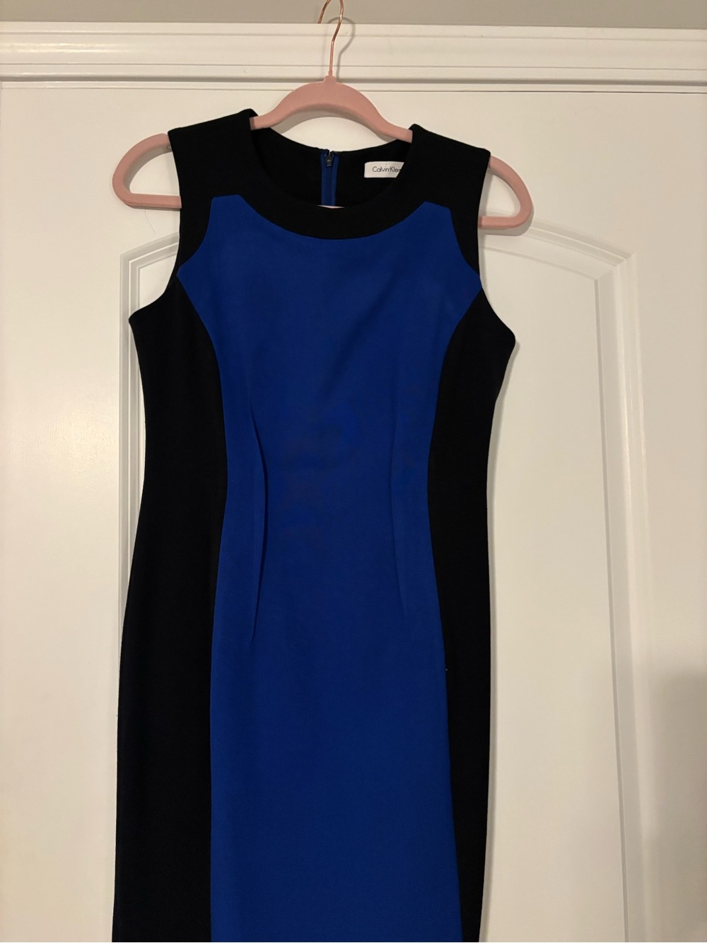 Calvin Klein Blue and Black Colorblock Midi Sheath Dress